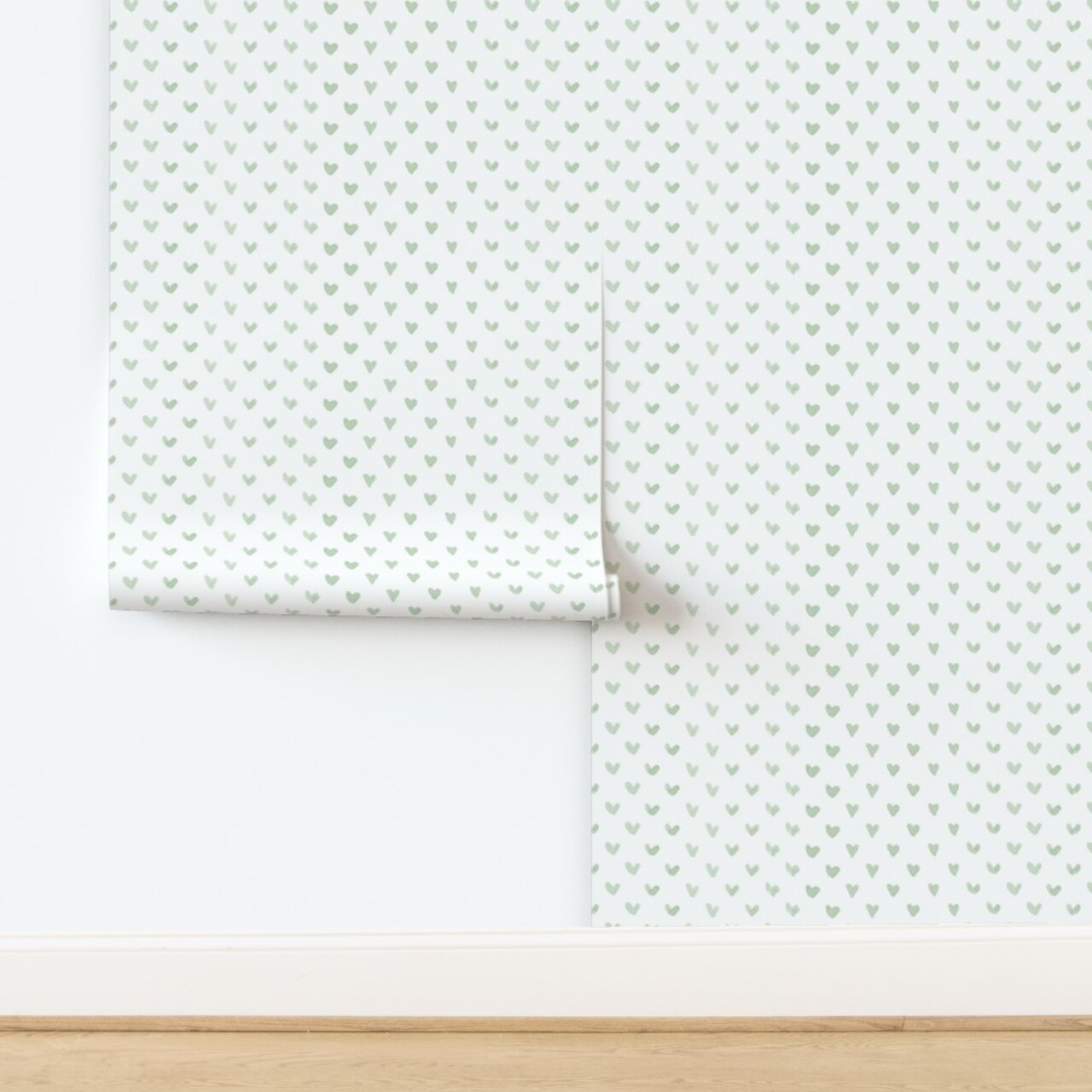 Baby Blanket Sage Green Heart Love Wedding Nursery Valentine White Custom Pre-pasted Wallpaper by Spoonflower Pre-Pasted Wallpaper 2FT Wide